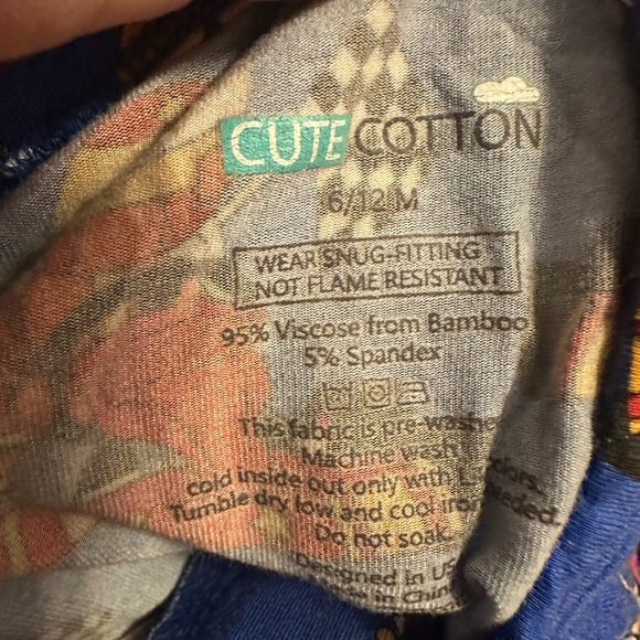 Cute Cotton Bamboo‎ Zip Pajamas with Fold Over Feet Cover Size 6/12 months Soft - Picture 4 of 4